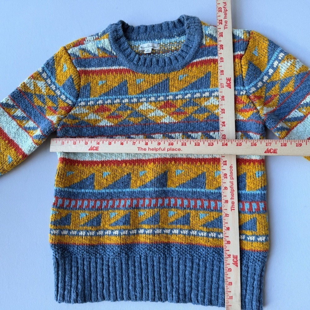 LL Bean Sweater Womens‎ XS Blue Yellow Cotton Fair Isle Southwestern Boho - Picture 7 of 11